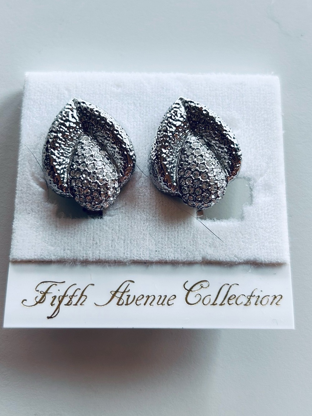 Vintage Silver Leaf Austrian Crystal Clip On Earrings